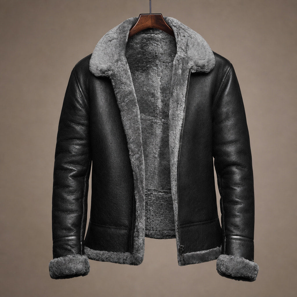 Leather Jacket Insulated Winter Gray – Product Photo