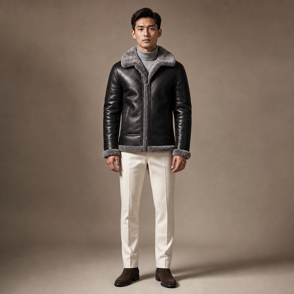Leather Jacket Insulated Winter in Gray – Tarlano Premium Menswear