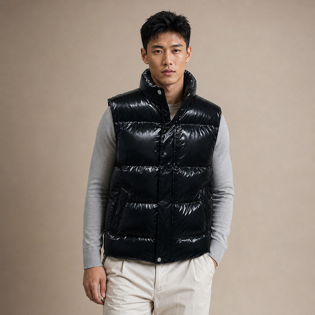 Quilted Puffer Vest High Collar Black – Product Photo