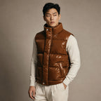 Quilted Puffer Vest High Collar Brown – Side Angle View