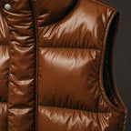 Quilted Puffer Vest High Collar Brown – Fabric and Detail Close-Up
