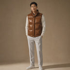 Quilted Puffer Vest High Collar Brown – Full Look