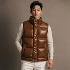 Quilted Puffer Vest High Collar Brown – Product Photo