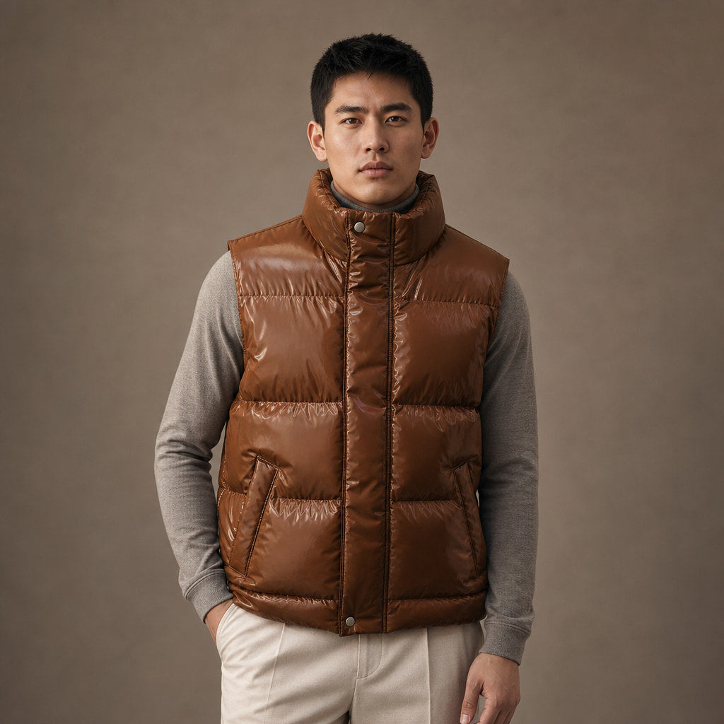 Quilted Puffer Vest High Collar in Brown – Tarlano Premium Menswear