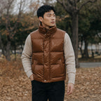 Quilted Puffer Vest High Collar Brown – Styled Editorial Shot