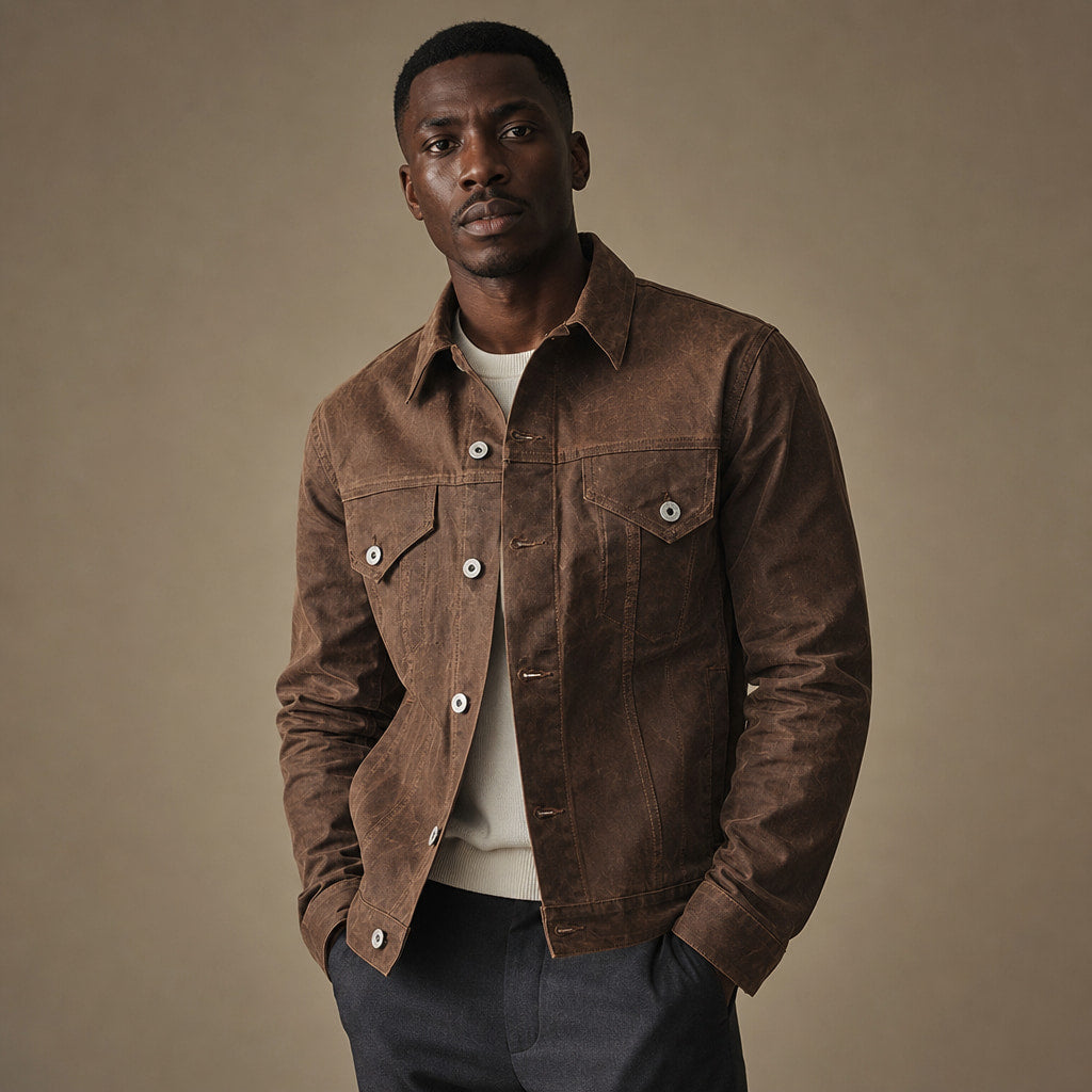 Tin Cloth Cruiser Jacket Waxed Cotton Lined Brown Brown – Product Photo