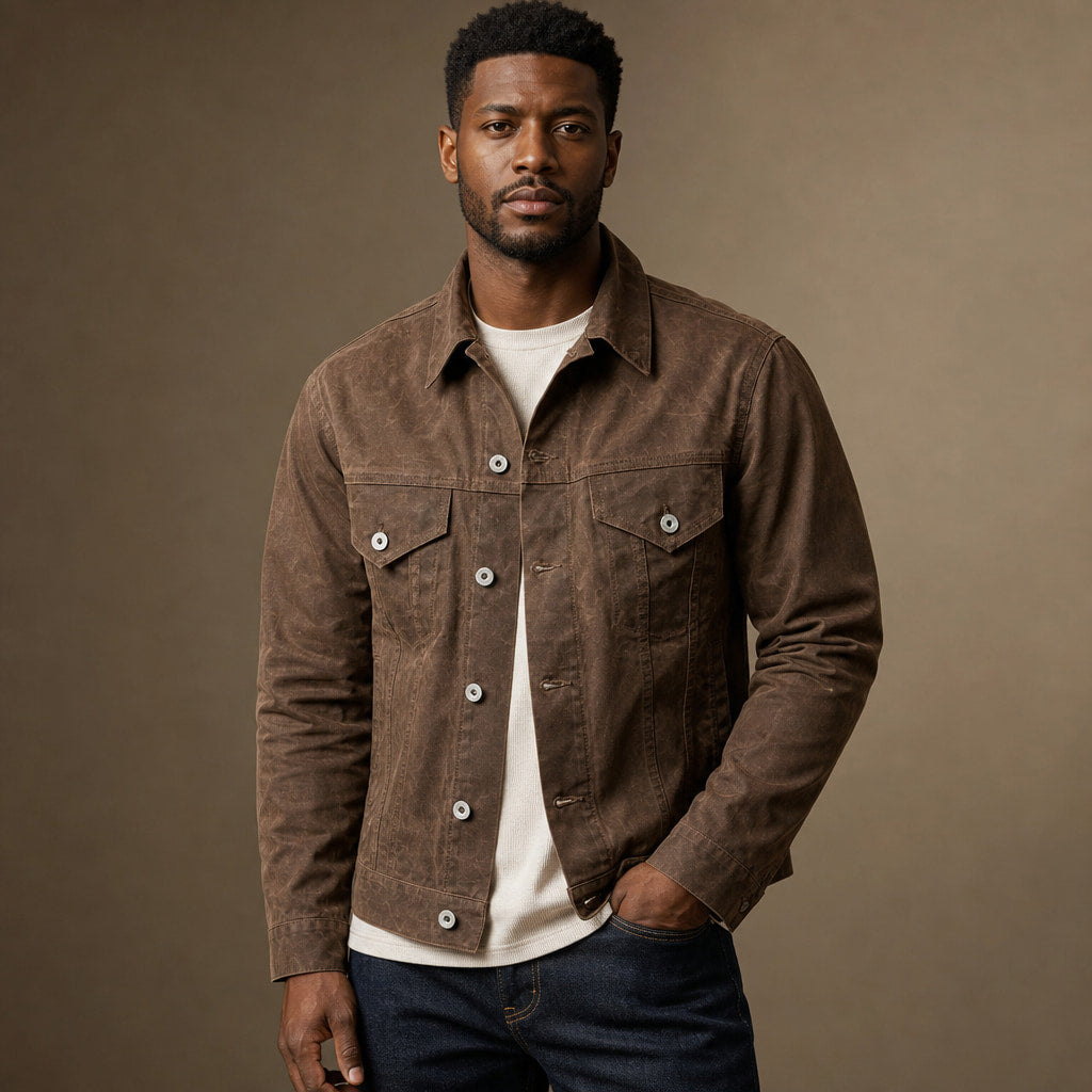 Tin Cloth Cruiser Jacket Waxed Cotton Lined Brown in Brown – Tarlano Premium Menswear