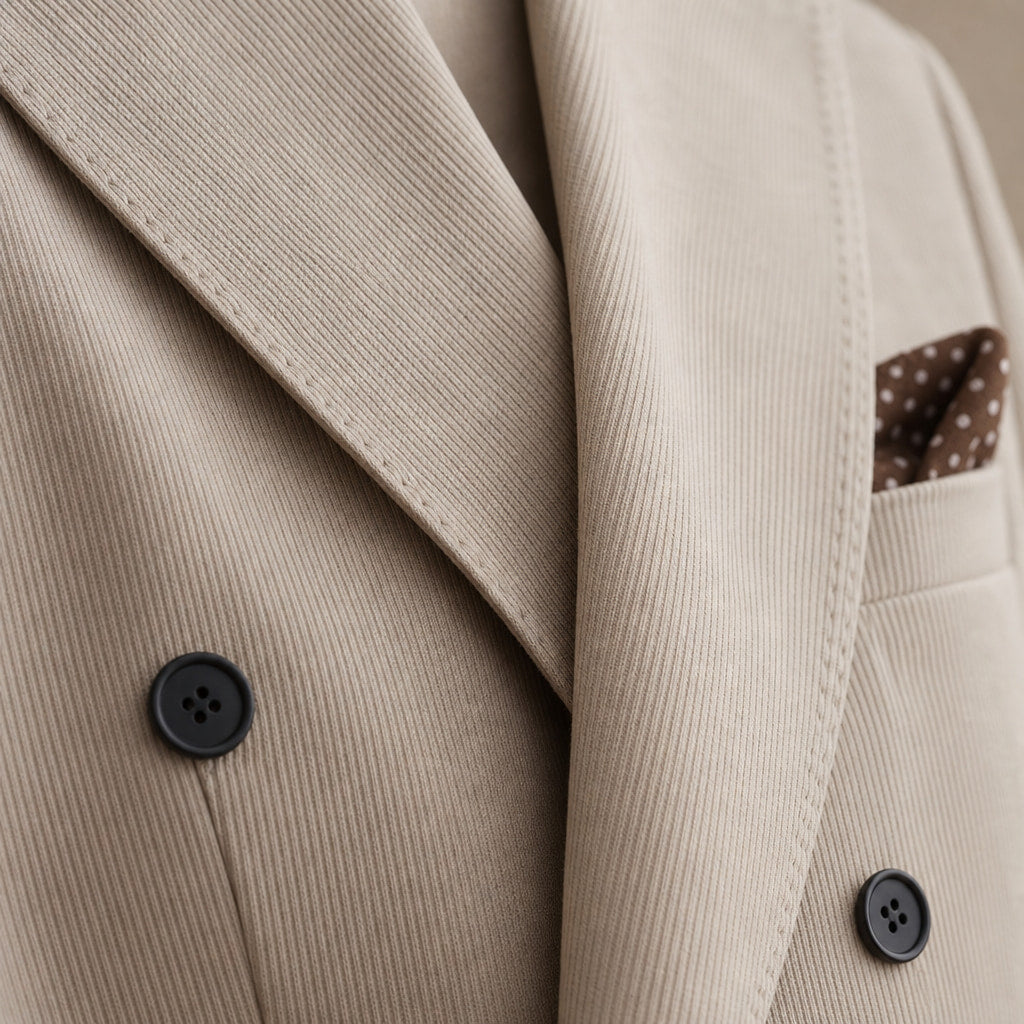 Blazer Neapolitan Cut Half Lined Khaki – Fabric and Detail Close-Up