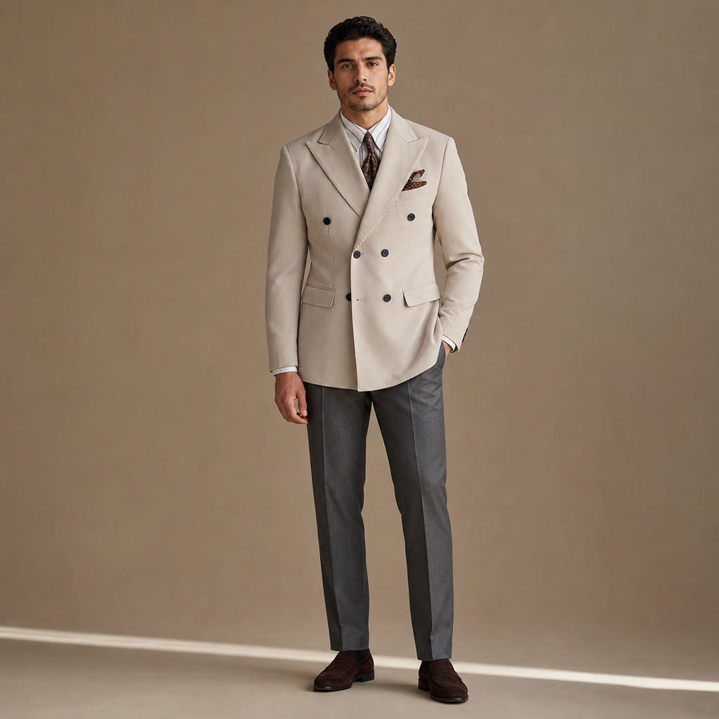Blazer Neapolitan Cut Half Lined Khaki – Full Look