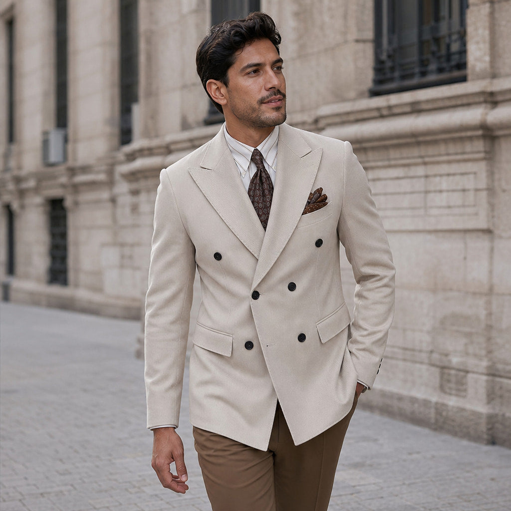 Blazer Neapolitan Cut Half Lined Khaki – Styled Editorial Shot