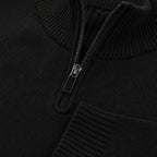 Quarter Zip Sweater Wool Knit V-Neck Black – Fabric and Detail Close-Up