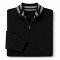 Quarter Zip Sweater Wool Knit V-Neck Black – Product Photo