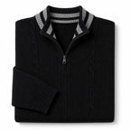 Quarter Zip Sweater Wool Knit V-Neck Black – Product Photo