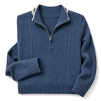 Quarter Zip Sweater Wool Knit V-Neck Blue – Product Photo