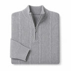 Quarter Zip Sweater Wool Knit V-Neck Gray – Product Photo