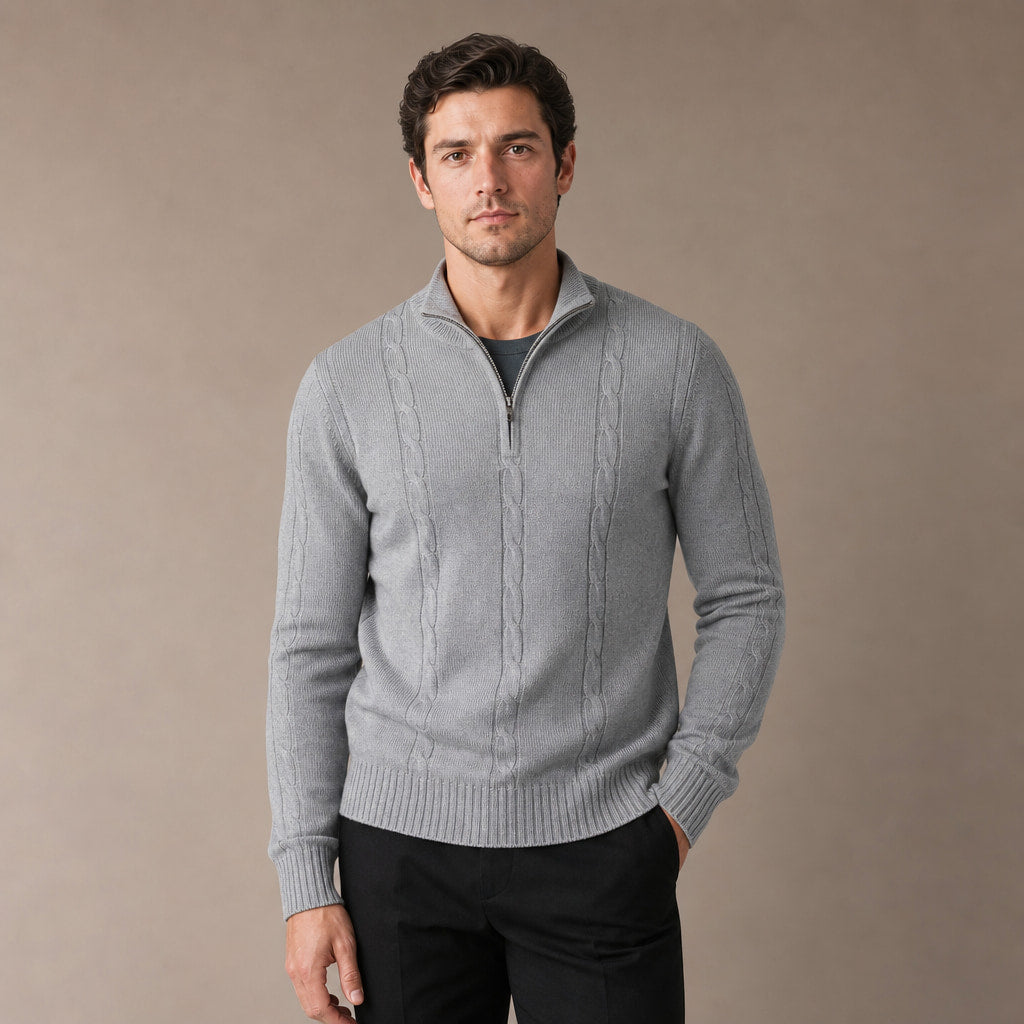 Quarter Zip Sweater Wool Knit V-Neck in Gray – Tarlano Premium Menswear
