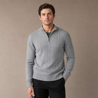 Quarter Zip Sweater Wool Knit V-Neck in Gray – Tarlano Premium Menswear