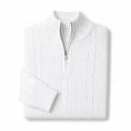 Quarter Zip Sweater Wool Knit V-Neck White – Product Photo