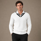 Quarter Zip Sweater Wool Knit V-Neck in White – Tarlano Premium Menswear