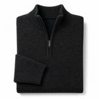 Quarter Zip Sweater Merino Knit Slim Fit Black – Product Photo