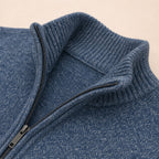 Quarter Zip Sweater Merino Knit Slim Fit Blue – Fabric and Detail Close-Up