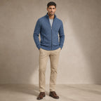 Quarter Zip Sweater Merino Knit Slim Fit Blue – Full Look