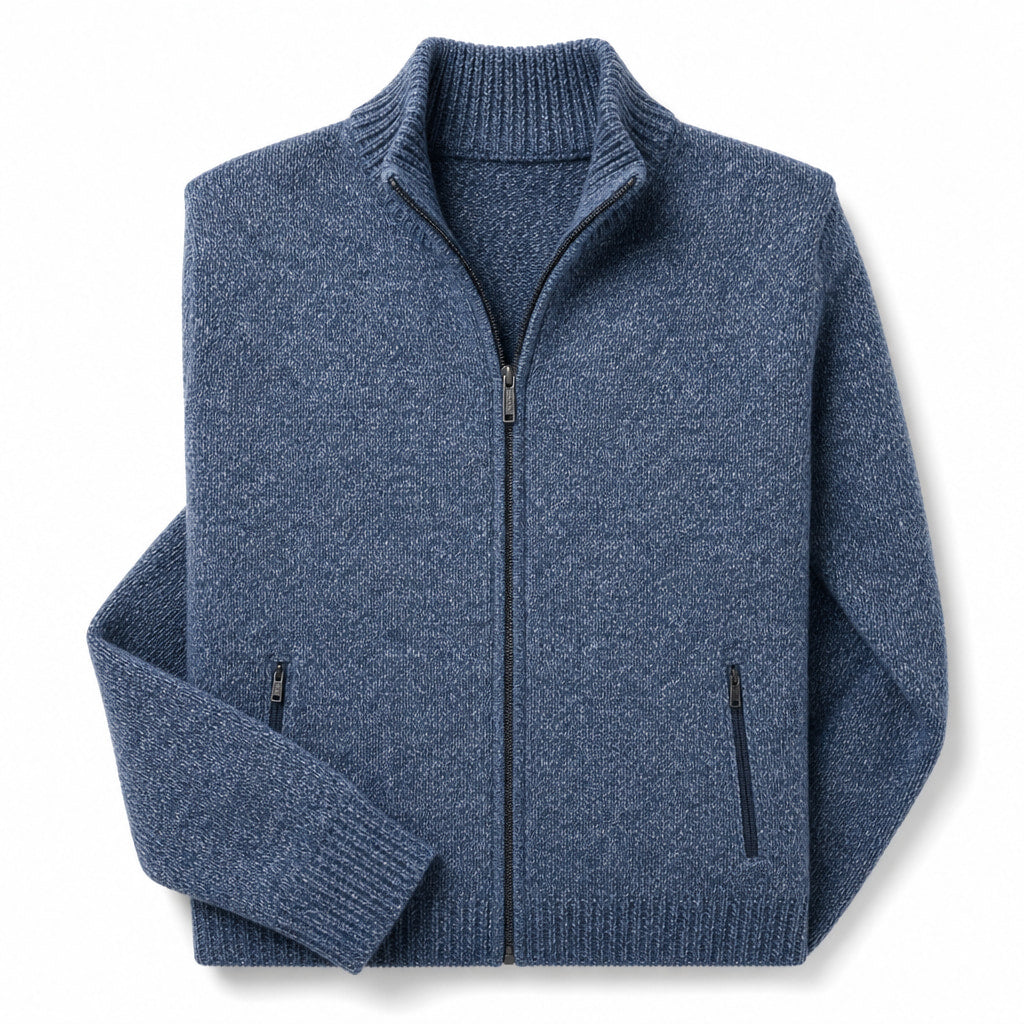 Quarter Zip Sweater Merino Knit Slim Fit Blue – Product Photo