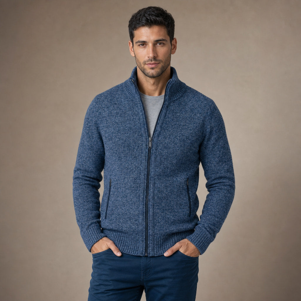 Quarter Zip Sweater Merino Knit Slim Fit in Blue – Tarlano Premium Menswear