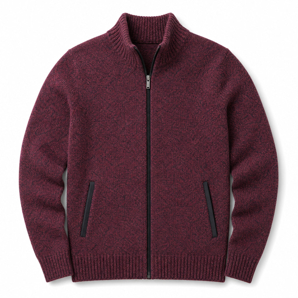 Quarter Zip Sweater Merino Knit Slim Fit Burgundy – Product Photo