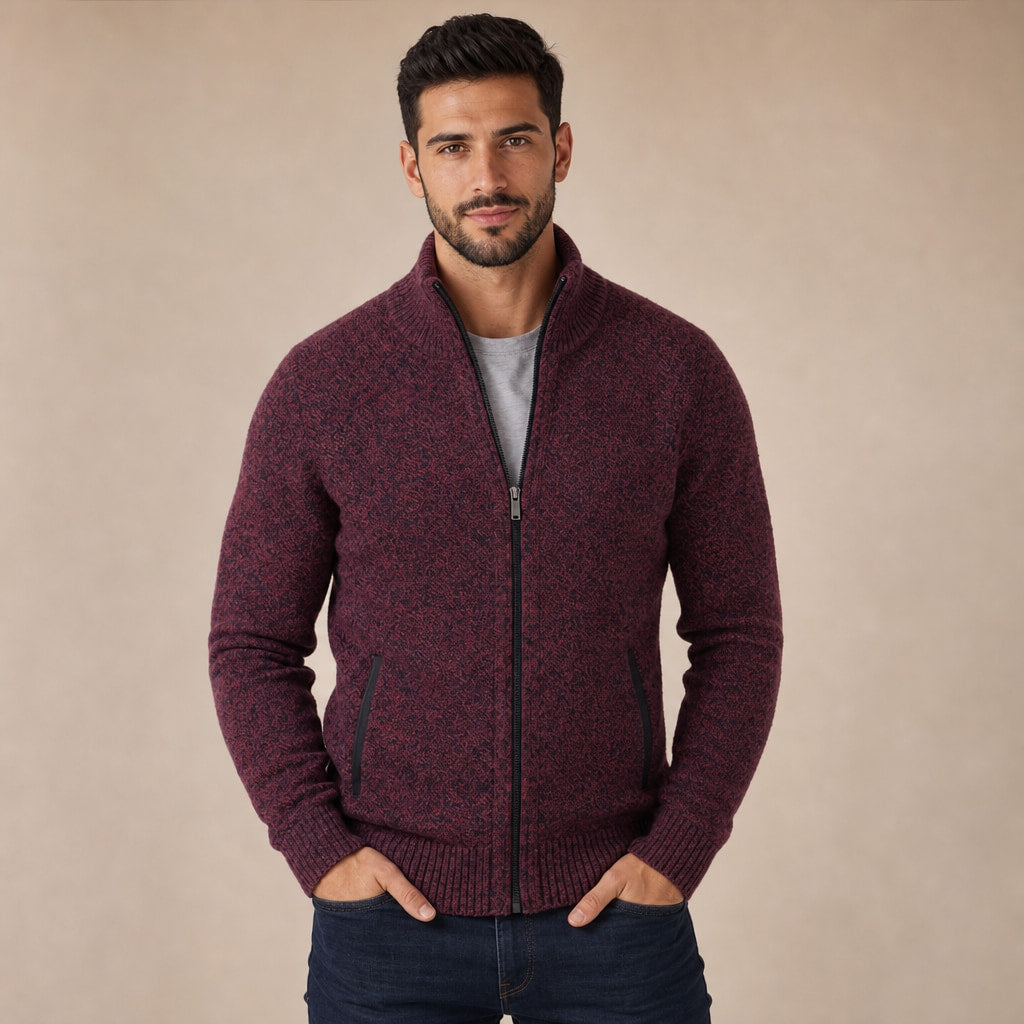 Quarter Zip Sweater Merino Knit Slim Fit in Burgundy – Tarlano Premium Menswear