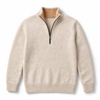 Quarter Zip Sweater Merino Knit Slim Fit Cream – Product Photo