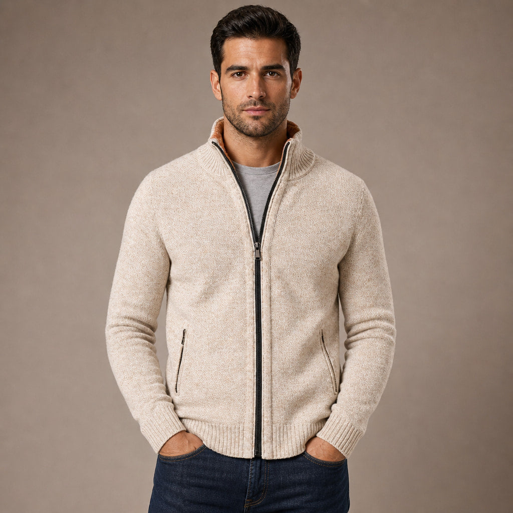 Quarter Zip Sweater Merino Knit Slim Fit in Cream – Tarlano Premium Menswear