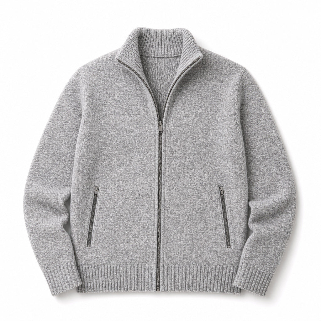 Quarter Zip Sweater Merino Knit Slim Fit Gray – Product Photo
