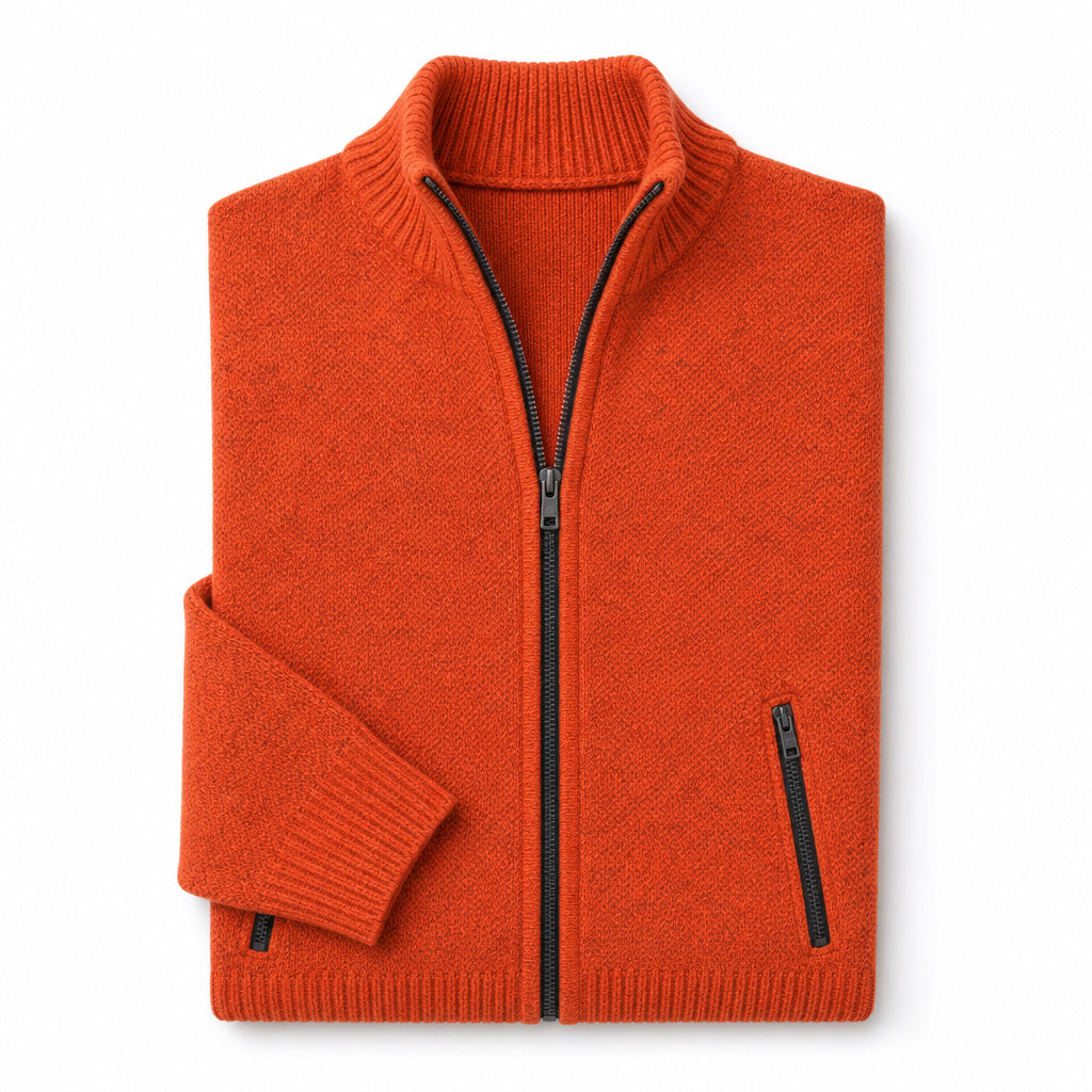 Quarter Zip Sweater Merino Knit Slim Fit Orange – Product Photo
