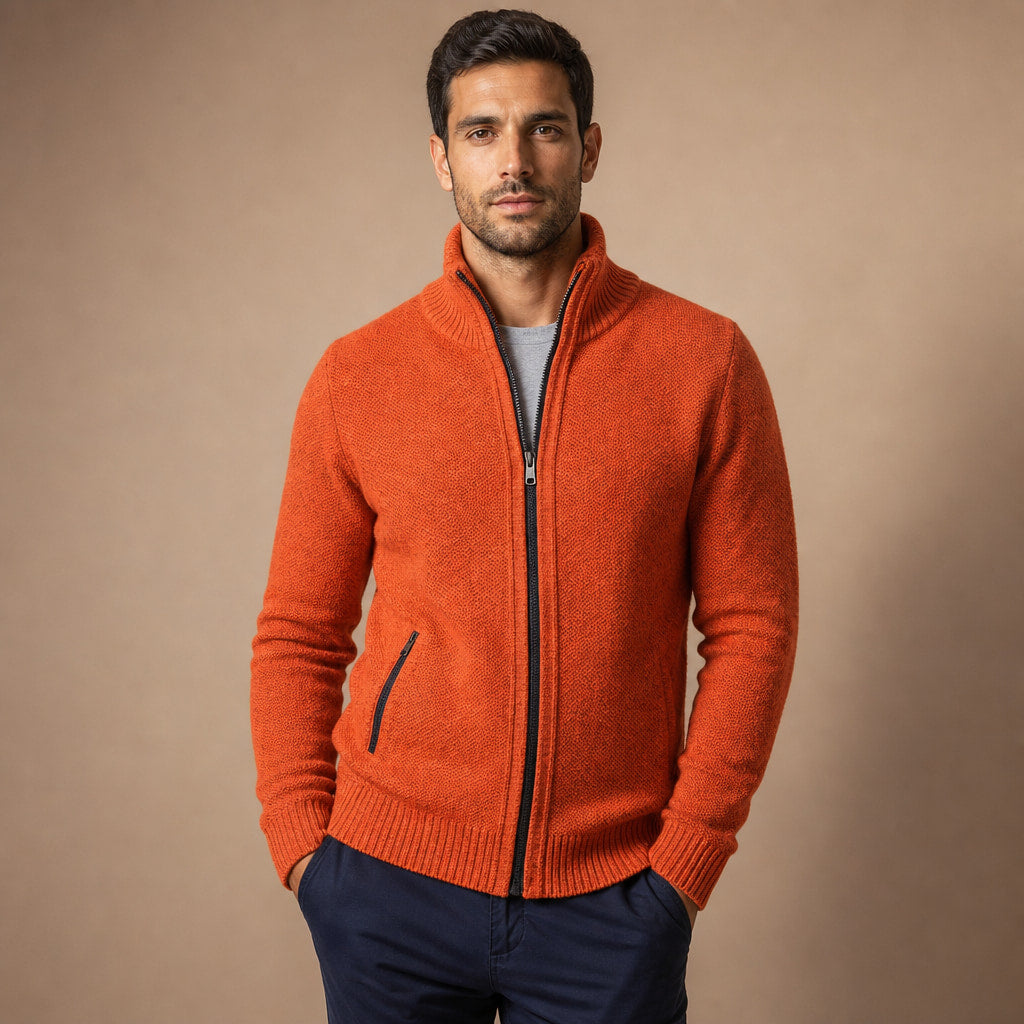 Quarter Zip Sweater Merino Knit Slim Fit in Orange – Tarlano Premium Menswear