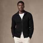 Full Zip Knit Sweater Ribbed Stand Collar in Black – Tarlano Premium Menswear