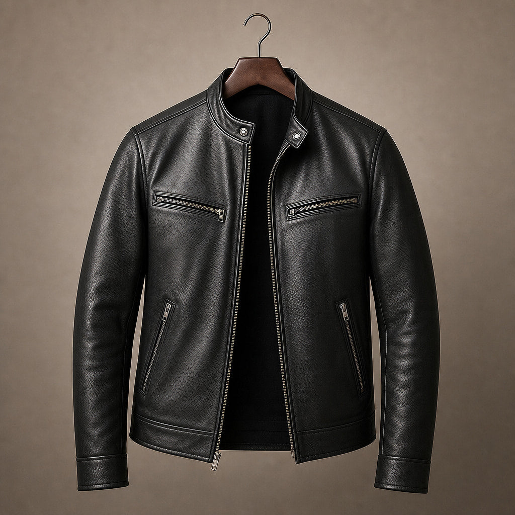 Vintage Leather Jacket Zip Front Black – Product Photo