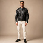 Vintage Leather Jacket Zip Front in Black – Tarlano Premium Menswear