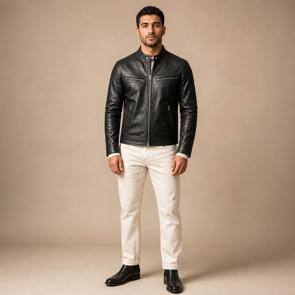 Vintage Leather Jacket Zip Front in Black – Tarlano Premium Menswear