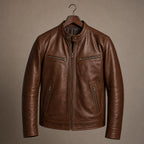 Vintage Leather Jacket Zip Front Brown – Product Photo
