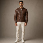 Vintage Leather Jacket Zip Front in Brown – Tarlano Premium Menswear