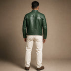 Vintage Leather Jacket Zip Front Green – Full Look