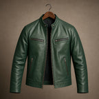 Vintage Leather Jacket Zip Front Green – Product Photo