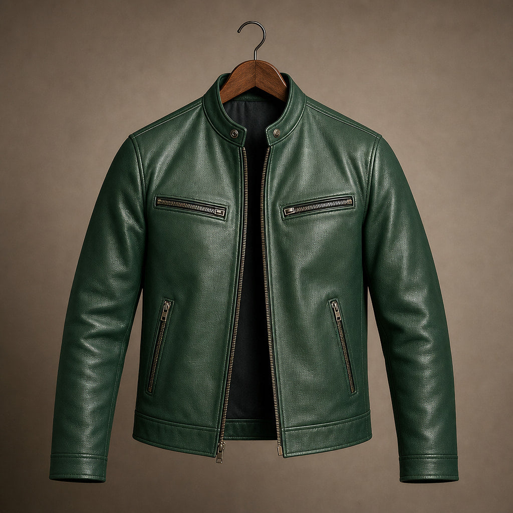 Vintage Leather Jacket Zip Front Green – Product Photo