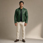 Vintage Leather Jacket Zip Front in Green – Tarlano Premium Menswear