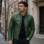 Vintage Leather Jacket Zip Front Green – Styled Editorial Shot