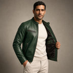 Vintage Leather Jacket Zip Front Green – Interior Lining Detail