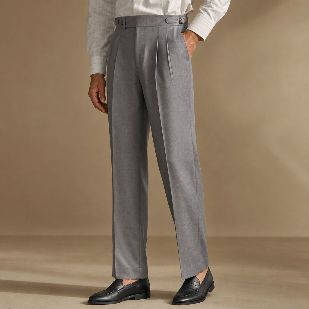 Dress Pants Stretch Cotton Twill Tailored Leg Grey – Side Angle View