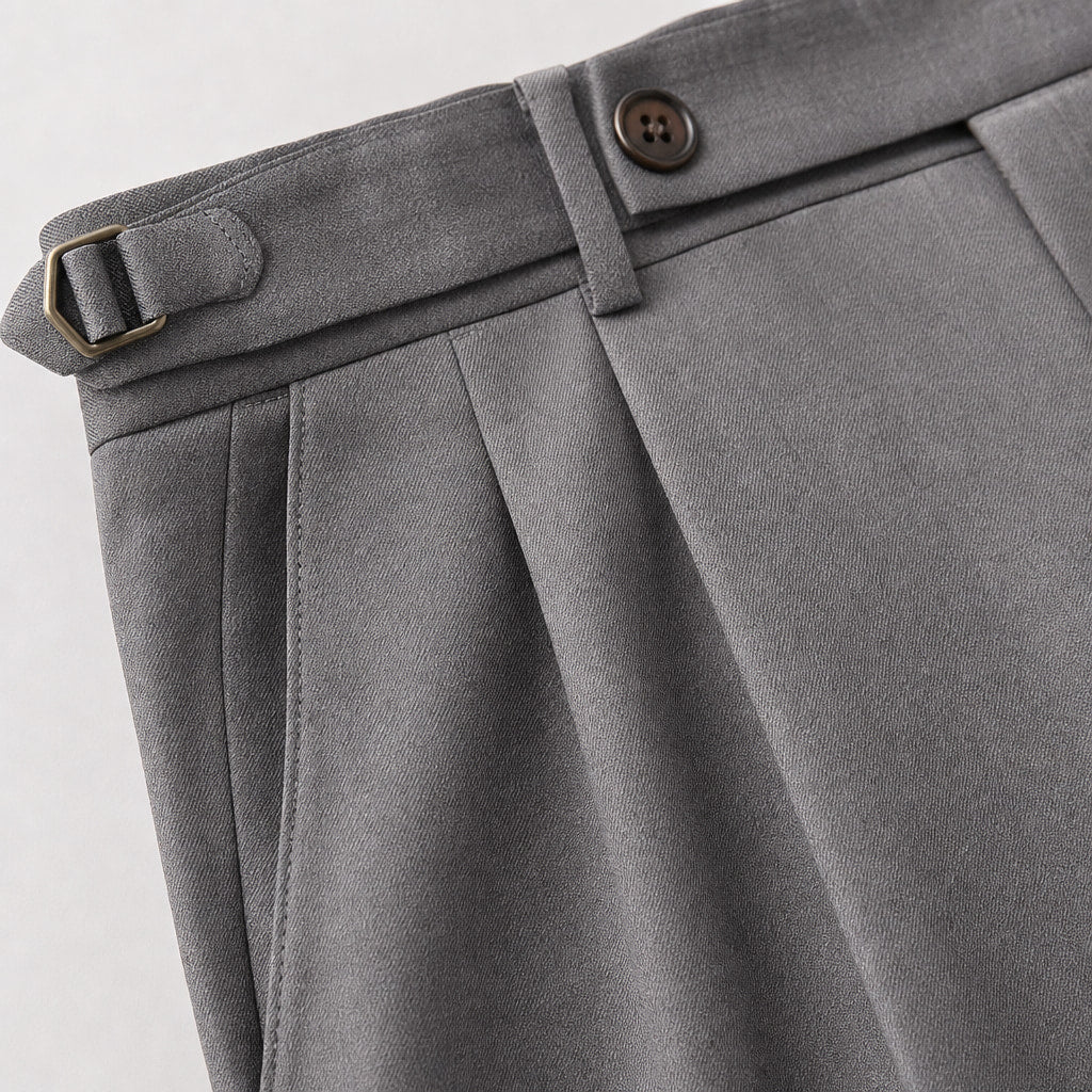 Dress Pants Stretch Cotton Twill Tailored Leg Grey – Fabric and Detail Close-Up