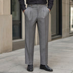 Dress Pants Stretch Cotton Twill Tailored Leg Grey – Styled Editorial Shot
